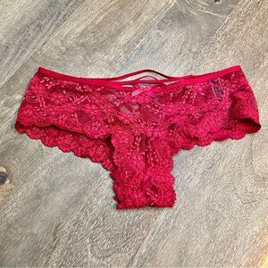 Victoria's Secret Very Sexy Red Lace Strappy back Bow Cheeky Panties VS Small S